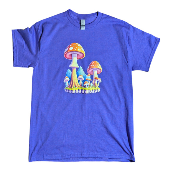 Purple - Mushroom - Graphic Tee Shirt - Size M - Picture 1 of 7